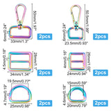 12Pcs Zinc Alloy Adjustable Buckle& Swivel Clasps, Iron D Rings, Rainbow Color, 26x24x4mm