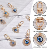 7Pcs 7 Style Evil Eye Resin Pendant Decorations, with Alloy Crystal Rhinestone Findings, Golden, Mixed Patterns, 57~69mm, 1pc/style