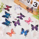 80Pcs 8 Colors Artificial 2-Layer Fibre Tulle Ornament Accessories, 3D Craft Organza Butterfly, with Crystal Rhinestone, Mixed Color, 45x37x3mm, 10pcs/color