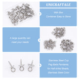 90Pcs 3 Size 201 Stainless Steel Cup Peg Bails Pendants, for Half-driled Beads, Stainless Steel Color, 10x4~6mm, Hole: 2mm, Pin: 1mm, 30Pcs/size