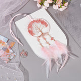 2Pcs 2 Style Brass Woven Web/Net with Feather Pendant Decorations, wtih Tree of Life Natural Crystal Quartz & Synthetic Cherry Quartz Glass Chips, Silver, Pendant Decorations: 505mm, Pendants: 36~36.5x30~31x5mm