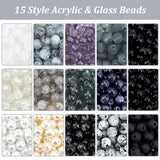 DIY Beads Jewelry Making Finding Kit, Including 900Pcs 15 Style Acrylic & Glass Beads, Round, Mixed Color, 6mm, Hole: 1~1.8mm, 60Pcs/style