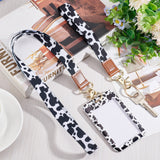 PU Leather Name Card Holders, with Zinc Alloy Clasp and Polyester Wristlet Strap & Lanyard, Cow Pattern, Card: 110x69x5mm, Inner Diameter: 83x51mm, 1 set/box