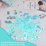 1300Pcs 4 Style Ornament Accessories, PVC Plastic Paillette/Sequins Pendants, Flat Round, Cyan, 15~30x0.3mm, Hole: 1.2mm