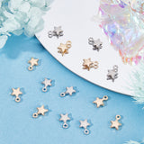 60Pcs 2 Colors Brass Charms, Star, Nickel Free, Real Gold Plated & Real Platinum Plated, 10x7x2mm, Hole: 1.4mm, 30pcs/color
