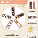 DIY Rectangle with Leopard Print Pendant Drop Earring Making Kit, Including Cowhide Leather Big Pendants with Dyed Wood, Brass Earring Hooks & Jump Rings, Black, Pendants: 56x19x3mm, Hole: 1.2mm, 10pcs/box