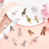 84Pcs 14 Style Alloy Pendants, Ballerina Dancer, Mixed Color, 15.5~32x12~21x1.5~5mm, Hole: 1.5~2mm, 6pcs/style