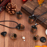 DIY Acorn Locket Necklace Making Kit, Including Wooden Box Pendant, Imitation Leather Cord, 304 Stainless Steel Snap on Bails, Colorful, 18Pcs/bag, Pendant: 29.5x22mm, Hole: 2mm, Inner Diameter: 14x14mm