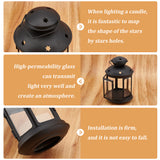 Portable Iron Candle Holder with Clear Glass Window, Vintage Lantern with Hollow Star, Black, 11.9x18.5cm, Hole: 65x35mm, Inner Diameter: 8.7x8.5cm