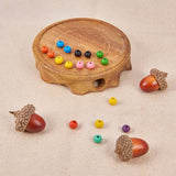 Wood Beads, Dyed, Round, Mixed Color, 10mm, Hole: 3.5mm, 200pcs/box, Plastic Beads Container: 7.2x5.2cm