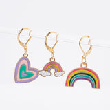 8Pcs 8 Style Rainbow & Cloud & Heart Enamel Dangle Leverback Earrings for Women, Golden, Mixed Color, 26.5~38mm, Pin: 0.8mm, 1pc/style