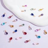12Pcs 12 Color Glass Charms, with Light Gold Copper Wire Wrapped Findings, Teardrop Charms, Mixed Color, 13x6x5mm, Hole: 2.5mm, 1Pc/color