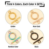 16 Sets 4 Style Ion Plating(IP) 304 Stainless Steel Toggle Clasps, Ring, Mixed Color, 19x14x2mm, Hole: 3mm, 4 sets/style