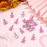 PandaHall EliteOctober Breast Cancer Pink Awareness Ribbon, with Angel Wing Alloy Enamel Pendants, with Rhinestone, Pearl Pink, 23.5x15x2mm, Hole: 1.5mm, about 20pcs/box