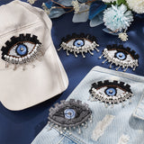 5Pcs Evil Eye Cloth Embroidered Appliques, Rhinestone & Plastic Beading Ornament Accessories, Sewing Craft Decoration, Black, 82x52x7mm