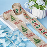 2 Rolls 2 Styles Christmas Printed Linen Ribbon, for Gift Wrapping, Party Decoration, Word Merry Christmas & Christmas Tree Pattern, Peru, Mixed Patterns, 2-1/2 inch(63mm), about 5.47 Yards(5m)/Bag, 1 roll/style