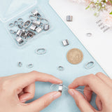 40Pcs 4 Styles 201 Stainless Steel Slide Charms/Slider Beads, For Leather Cord Bracelets Making, Oval, Stainless Steel Color, 3.1~8x8.2~15x5.6~9.2mm, Hole: 6~12.5x3~6.5mm, 10pcs/style