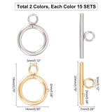 304 Stainless Steel Ring Toggle Clasps, Golden & Stainless Steel Color, Ring: 19x14x2mm, Bar: 20x7x2mm, Hole: 3mm, 2colors, 15sets/color, 30sets/box