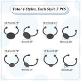 20Pcs 4 Size  304 Stainless Steel Open Cuff Ring Components, Pad Ring Settings, Flat Round, Electrophoresis Black, Inner Diameter: 17.6~18.7mm, Tray: 6~12mm, 5Pcs/style