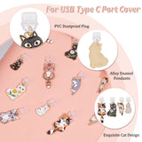 PVC Mobile Dustproof Plugs, with Cat Alloy Enamel Pendants, for USB Type C Port Cover, Mixed Color, 3.1~4.9cm, 12pcs/set