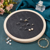 92-Slot Wooden Ring Jewelry Display Round Tray, with PU Leather, Finger Ring Organizer Holder for Ring Storage, Black, 26.2x1.75cm