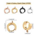 8pcs 4 colors Ion Plating(IP) 304 Stainless Steel Huggie Hoop Earrings Findings, with Loop, Ring, Mixed Color, 7 Gauge, 12x11x4mm, Hole: 1.8mm, Pin: 1mm, 2pcs/color