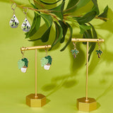 Green Plants Locking Stitch Markers, Alloy Enamel Charm Stitch Marker with 304 Stainless Steel Hoop, Golden, 3.5~5cm, 10 style, 2pcs/style, 20pcs/box