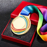 3Pcs 3 Colors Alloy Enamel Medal, Rainbow Color Polyester Lanyard Medal, Mixed Color, 505mm, 1pc/color