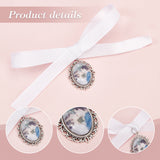 10Pcs Oval Tibetan Style Alloy Photo Pendant Decoration, with Satin Ribbon and Glass Cabochons, for Wedding Bouquet Decoration, Antique Silver, 233mm