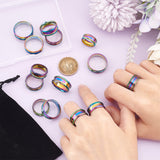 14Pcs 7 Style 201 Stainless Steel Engravable Grooved Finger Ring for Men Women, Rainbow Color, US Size 5 1/4(16mm)~US Size 13(22.2mm), 2pcs/style