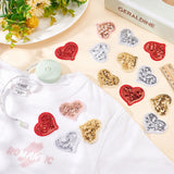 24Pcs 4 Colors Wool Felt Iron on/Sew on Clothing Patches, PVC Sequin Embroided Appliques, Heart, Mixed Color, 42.5x49x1.3mm, 6pcs/color