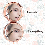 1Pc Stainless Steel Customization Mirror, Flat Round, with 1Pc Rectangle Velvet Pouch, Arrows Pattern, Rose Gold, Mirror: 7x6.5cm