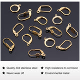 50Pcs 5 Style 304 Stainless Steel Leverback Earring Findings, with Loop, Golden, 14.5~19.5x5~12x0.7~11mm, Pin: 0.7~1x0.5~1mm, Hole: 1.2~2mm, 10pcs/style