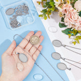 DIY Oval Blank Dome Necklace Making Kit, Including Stainless Steel Cable Chain Necklaces & Pendant Cabochons, Glass Cabochons, Stainless Steel Color, 15Pcs/box