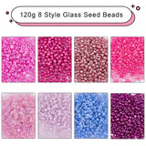 120g 8 Style Glass Seed Beads, Mixed Color, 12/0, 1.5~2mm, Hole: 0.5~1mm, 15g/style