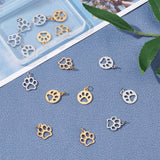 304 Stainless Steel Charms, Flat Round with Dog Paw Prints & Dog Paw Prints, Golden & Stainless Steel Color, 16pcs/box