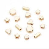 36Pcs 6 Style Brass Beads and Spacer Beads, Long-Lasting Plated, for Accessories Jewelry, Star & Cuboid & Triangle & Hexagon & Flat Round & Heart, Real 18K Gold Plated, 6pcs/style