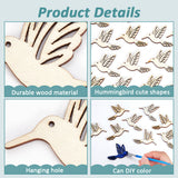 50Pcs Wood Laser Cut Big Pendants, Undyed, Animal Charms, Bird, 54.5x43x2.5mm, Hole: 1.6mm