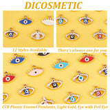 72Pcs 12 Style CCB Plastic Enamel Pendants, Light Gold, Eye with Evil Eye, Mixed Color, 14.5~15.5x20~21x2.5~3.5mm, Hole: 1.8~2.2mm, 6pcs/style