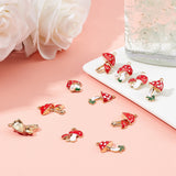 24Pcs 4 Styles Alloy Enamel Pendants, Cadmium Free & Lead Free, Mushroom, Light Gold, Red, 6pcs/style