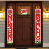 Polyester Hanging Sign for Home Office Front Door Porch Decorations, Rectangle & Square, Word Welcome To The Farm, Red, 180x30cm and 30x30cm, 3pcs/set