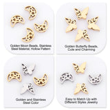 16Pcs 4 Style 304 Stainless Steel Beads, Butterfly & Moon, Golden & Stainless Steel Color, 8~10x7~10x3mm, Hole: 2mm, 4pcs/style