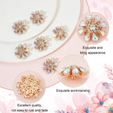 6Pcs Acrylic Rhinestone Buttons, with Brass Findings, Flower, Crystal AB, 26x12mm, Hole: 1.2mm