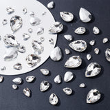 6 Style Pointed Back Glass Rhinestone Cabochons, Faceted, Teardrop, Crystal, 8~29x6~20x3~9mm, 94pcs/box