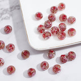 Handmade Gold Sand Lampwork Beads, Inner Flower, Round, Red, 12~12.5x10.5~12mm, Hole: 1.5~2mm, 30pcs/box