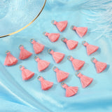 100Pcs Polycotton(Polyester Cotton) Tassel Pendant Decorations, with Iron Findings, Pink, 20~30x7~8mm, Hole: 5mm