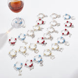 24Pcs 12 Style Tibetan Style Alloy Pendant Wine Glass Charms with Brass Hoop Earring Findings, with Glass Pearl & Acrylic & Brass Beads, Bone/Dog Paw Prints/Dog, Mixed Color, 45~57mm, 2pcs/style