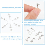 100Pcs 304 Stainless Steel Ball Stud Earring Findings, with 100Pcs Open Jump Rings and 100Pcs Ear Nuts, Stainless Steel Color, 15x7x4mm, Hole: 1.7mm, Pin: 0.8mm