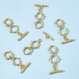 Brass Toggle Clasps, Long-Lasting Plated, Double Ring & Bar, Real 18K Gold Plated, 29.5x12x1.7mm, Hole: 2mm, 6 set/box