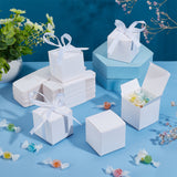 Square Folding Cardboard Paper Candy Gift Box, Food Packaging Box, with Silk Ribbon, White, Finished Product: 5x5x5cm